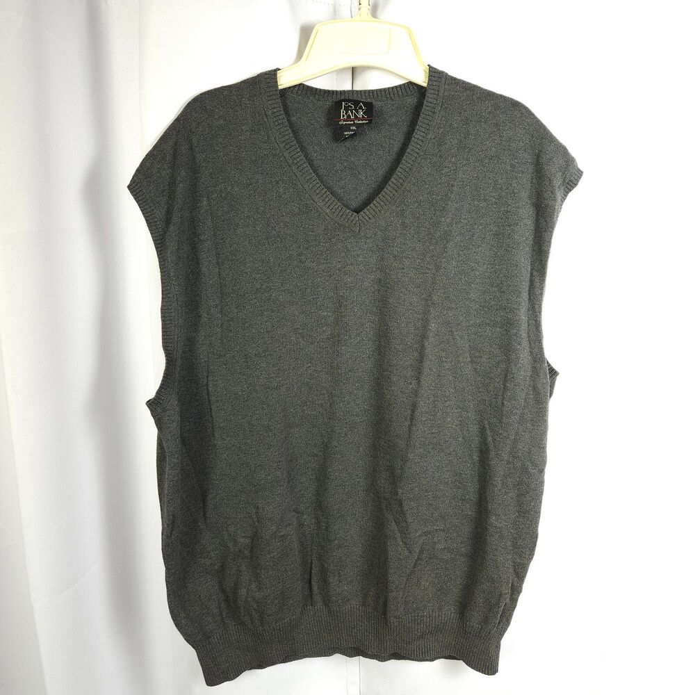 Jos A Bank Signature Mens XXL 2XL Gray Pima Cotton‎ V-Neck Sweater Vest